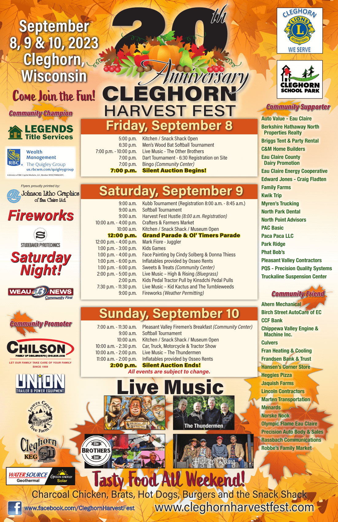 Cleghorn Harvest Fest Schedule